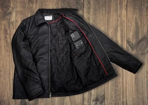 Storemm Men's Genuine Lambskin Leather Jacket | Classic Biker Style, Size L thumbnail 3