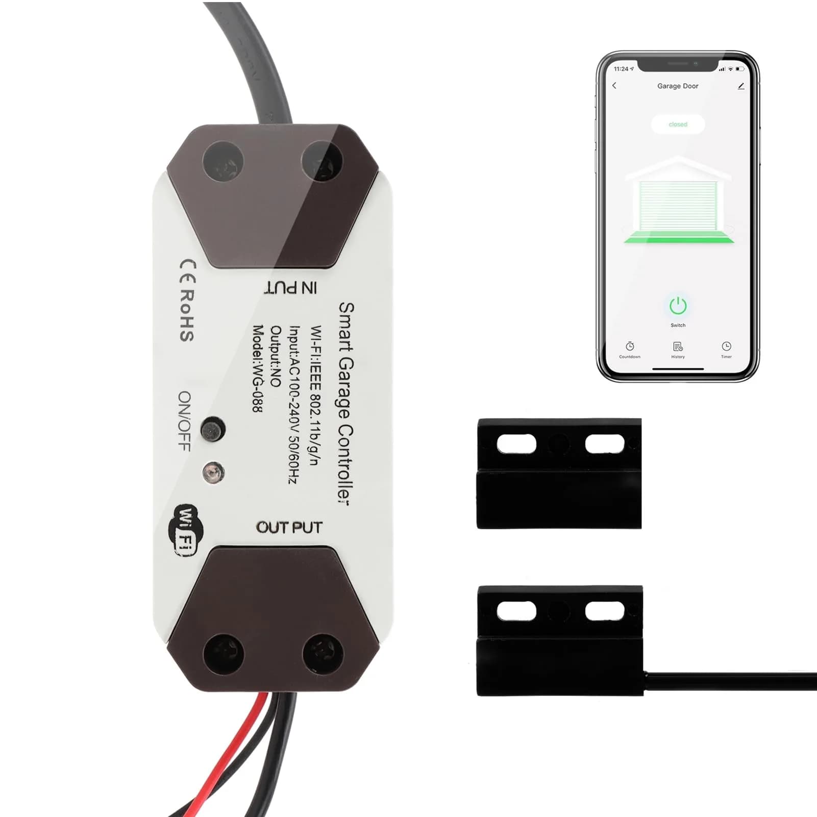 Dioche Smart Garage Door Opener Controller with Tuya Smart Life App Control & Voice Commands | 100-240V - main product image