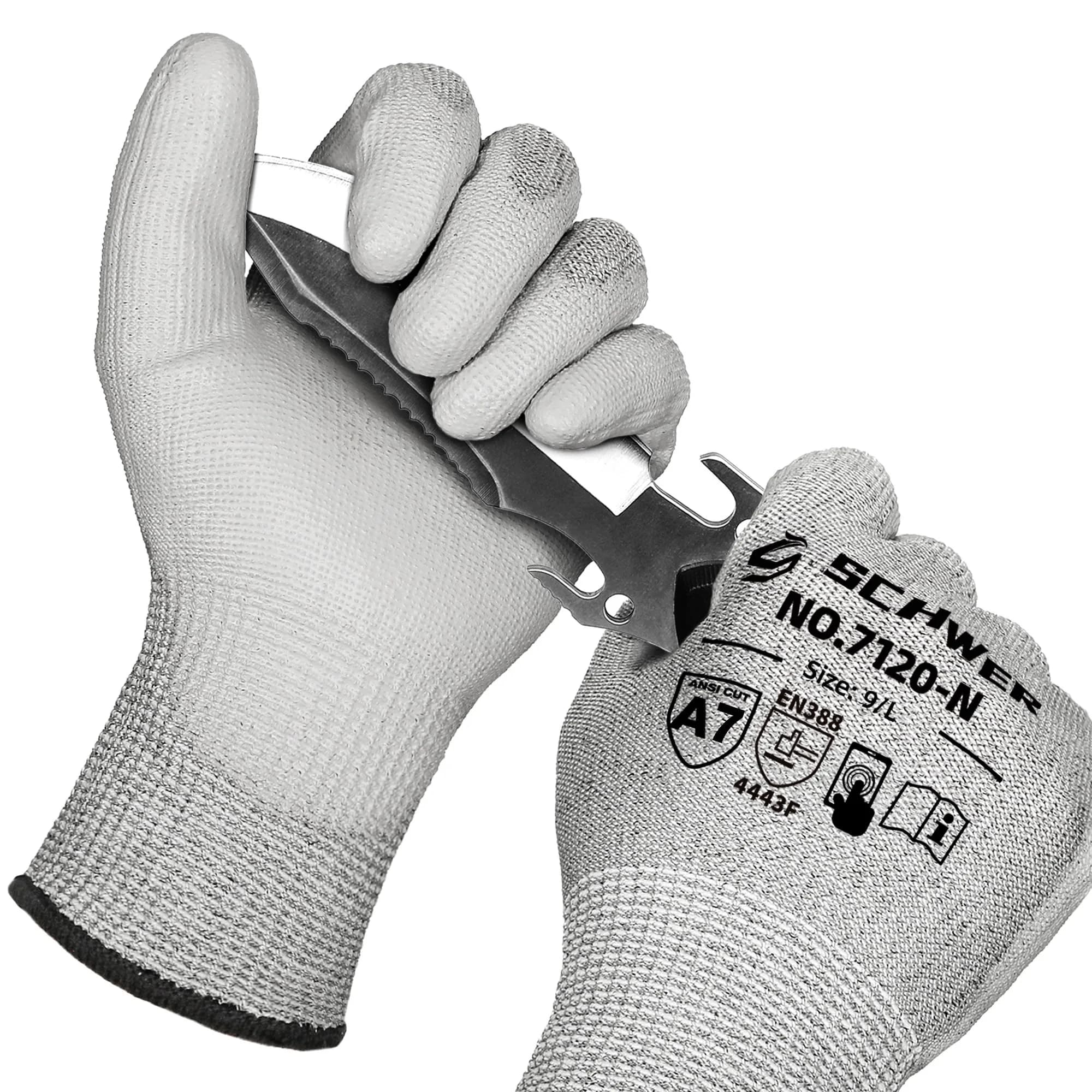 Schwer AIR-SOFT Cut Resistant Work Gloves AR7120, ANSI A7, 3 Pairs, Grey (16cm W x 30cm L) - main product image