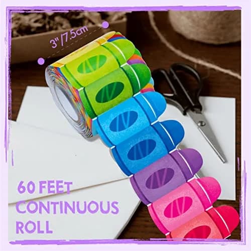 ERKE 60 Feet Crayon Bulletin Board Borders | Self-Adhesive, Die-Cut Rolled Trim for Classrooms thumbnail 2