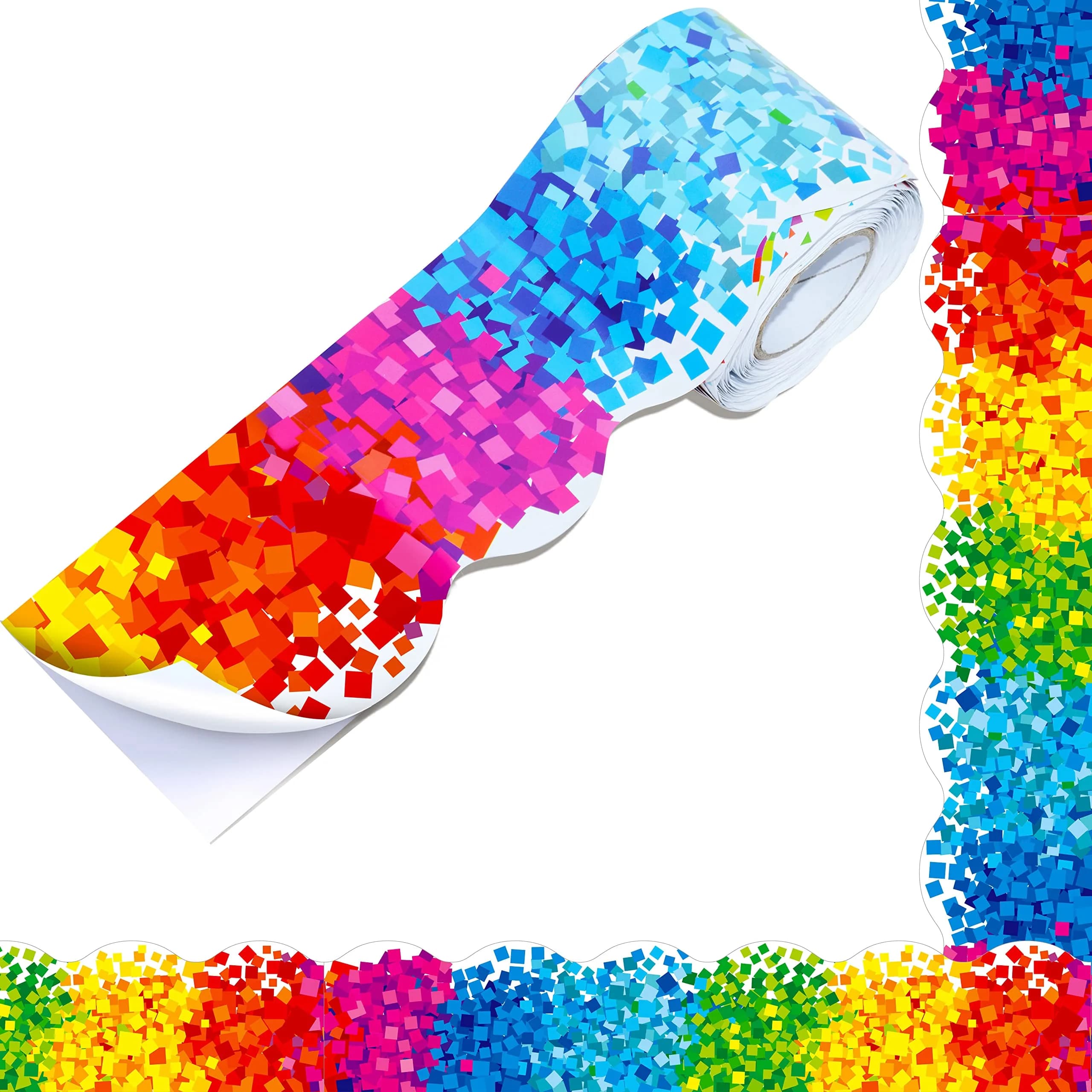 ERKE 60 Feet Bulletin Board Borders | Self Adhesive Confetti Scalloped Rolled Border for Classroom & Office — Confetti 1