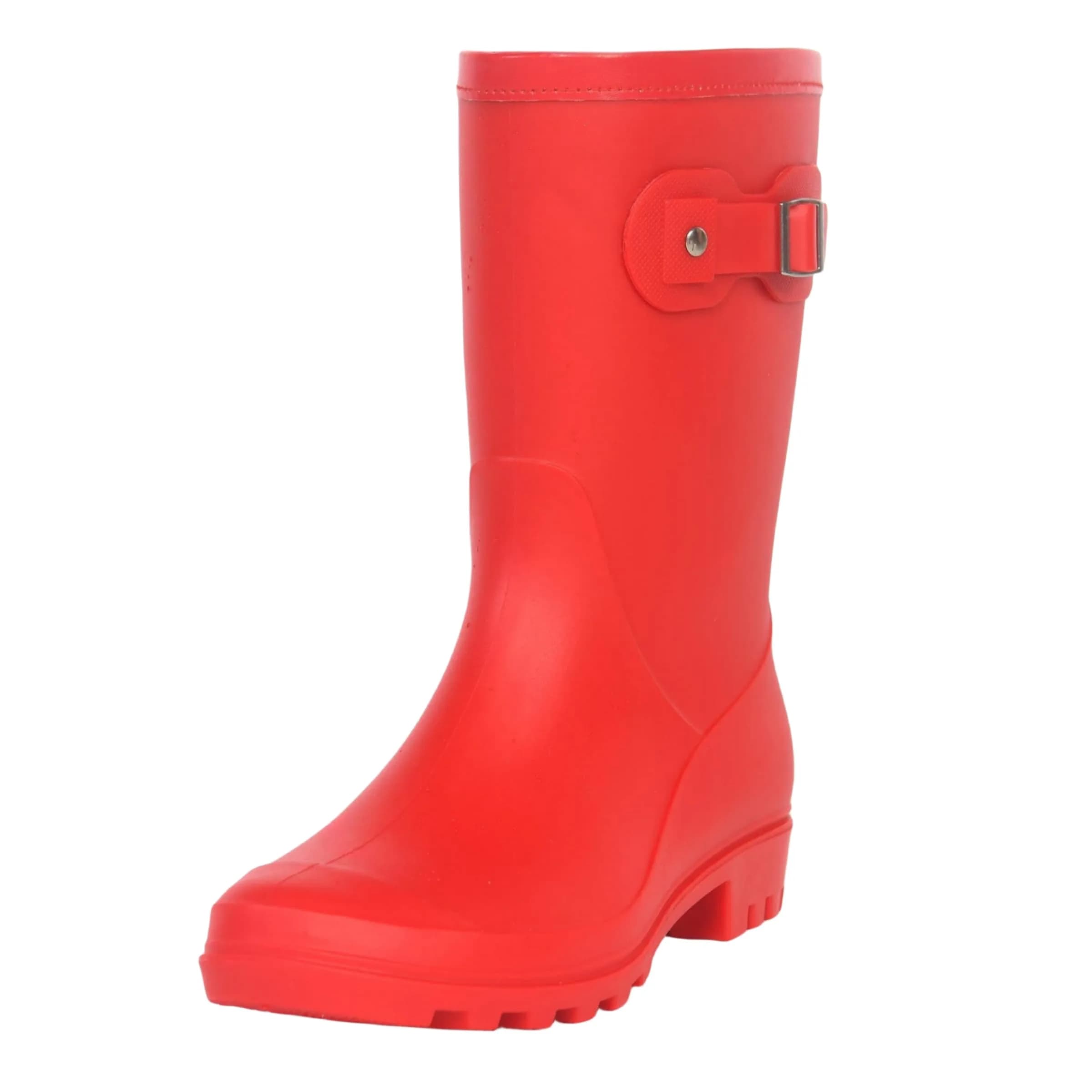 Fubotao Women's Mid Calf Rain Boots Red | Waterproof Fashion Garden Shoes with Buckle & Comfortable Insole