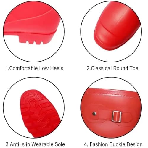 Fubotao Women's Mid Calf Rain Boots Red | Waterproof Fashion Garden Shoes with Buckle & Comfortable Insole thumbnail 6