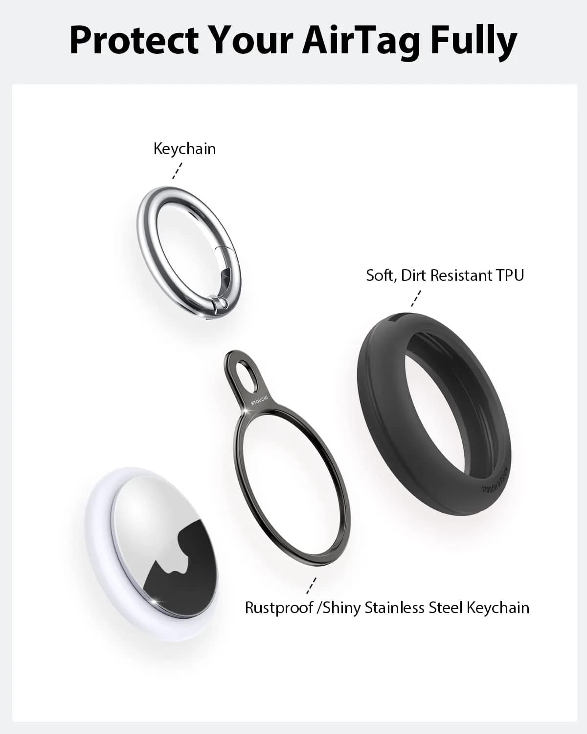 Stouchi Airtag Holder Keychain with TPU Case & Stainless Steel Ring 2-Pack | Rust Resistant - view 3