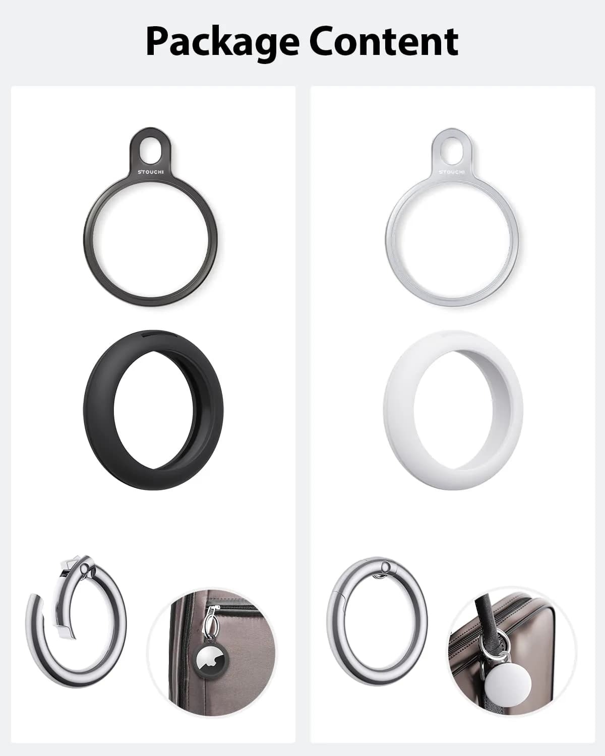 Stouchi Airtag Holder Keychain with TPU Case & Stainless Steel Ring 2-Pack | Rust Resistant - view 4