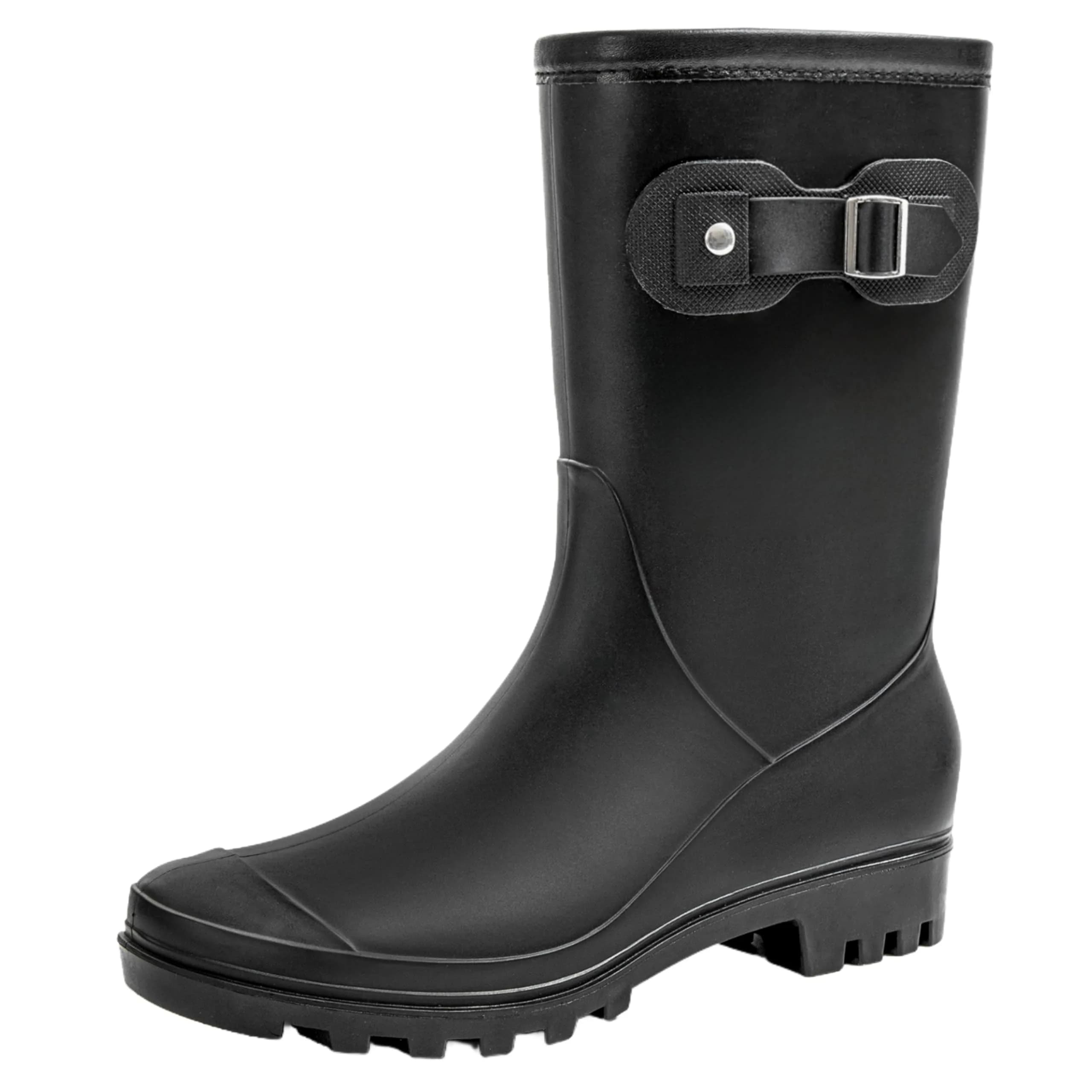 Fubotao Women's Mid Calf Rain Boots Black | Waterproof Fashion Garden Shoes Anti-slipping