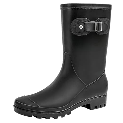 Fubotao Women's Mid Calf Rain Boots Black | Waterproof Fashion Garden Shoes Anti-slipping thumbnail 1