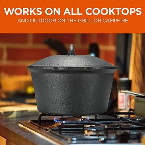 Commercial CHEF 2-Qt. Cast Iron Saucepan with Lid | Pre-Seasoned, Oven & Induction Safe thumbnail 5