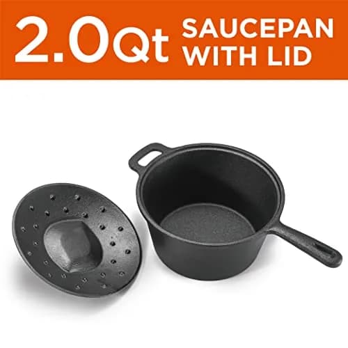 Commercial CHEF 2-Qt. Cast Iron Saucepan with Lid | Pre-Seasoned, Oven & Induction Safe thumbnail 3