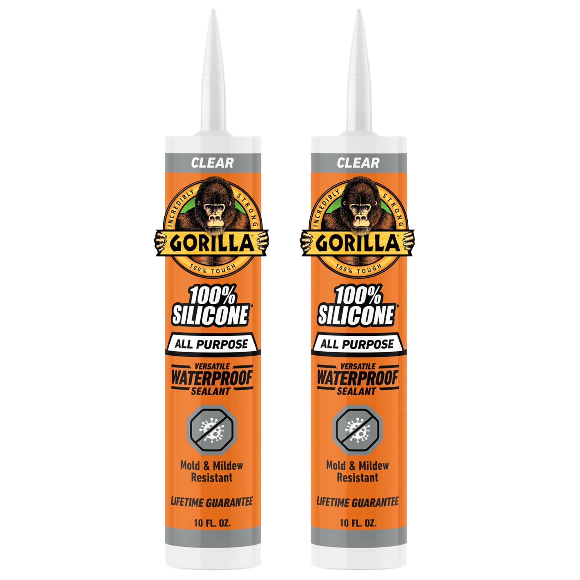Gorilla 100% Silicone Waterproof Caulk Clear 20 fl oz (591 ml) | Fast Curing Sealant for Showers, Sinks, Windows - main product image