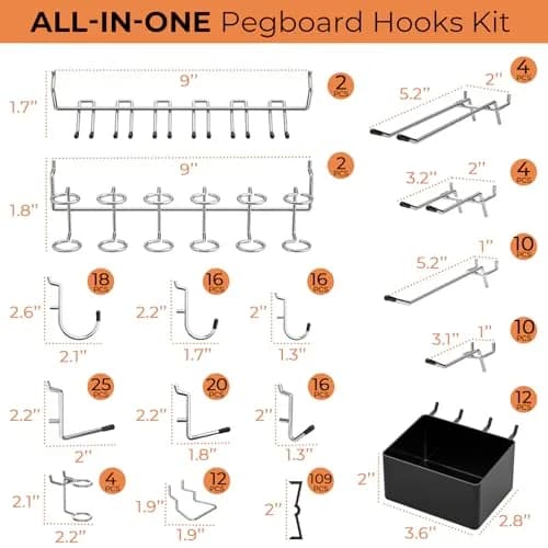 INCLY 278-Piece Pegboard Accessories Organizer Kit with Bins and Hooks | 10.7" L x 9" W x 4.3" H thumbnail 4
