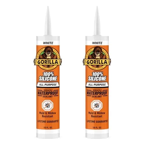 Gorilla 100% Silicone Sealant Caulk White 10 oz (296 ml) Cartridge, 2-Pack | Waterproof, Mold & Mildew Resistant Seal thumbnail 1