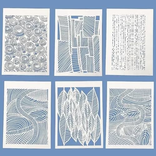 TIAMECH 6 Pcs A4 Reusable Geometric Texture Stencils for Painting | Abstract Geometry Patterns, Easy to Clean, Eco-Friendly thumbnail 1