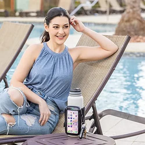 SHERLIX Water Bottle Pouch with Touchscreen Pocket & Carabiner - Black, 18-40 oz | Patented Design for Gym & Travel thumbnail 5