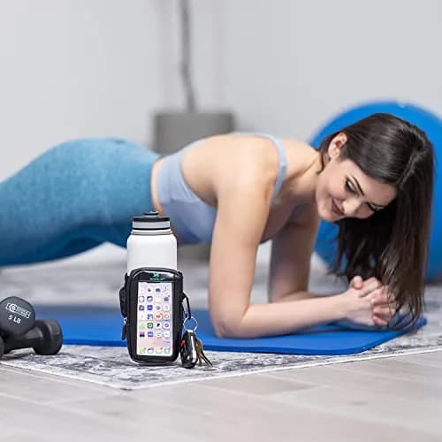SHERLIX Water Bottle Pouch with Touchscreen Pocket & Carabiner - Black, 18-40 oz | Patented Design for Gym & Travel thumbnail 3