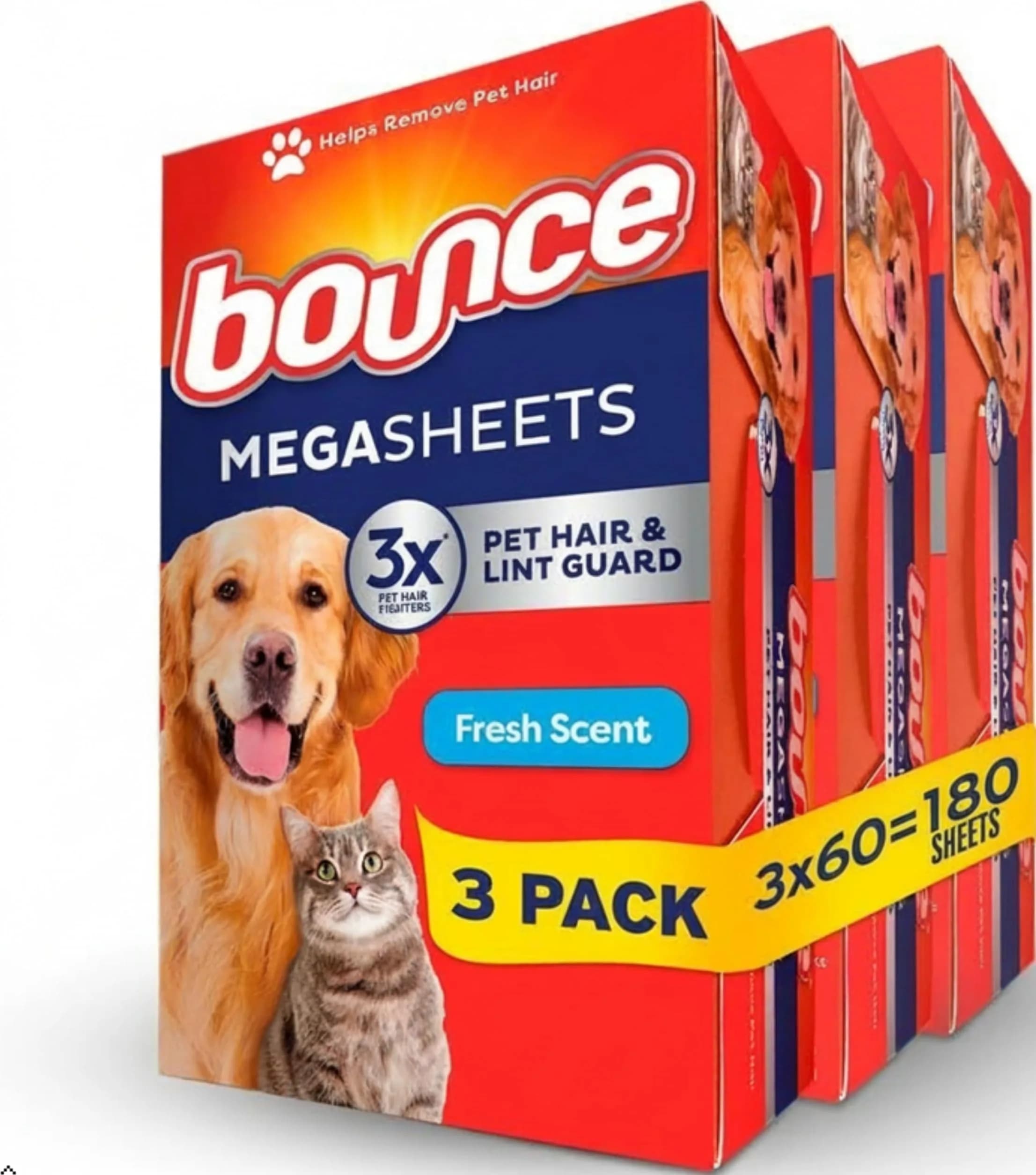 Bounce Pet Hair and Lint Guard Mega Dryer Sheets, 180 Count | Tackles 3X Pet Hair vs. Standard Bounce Sheets thumbnail 1