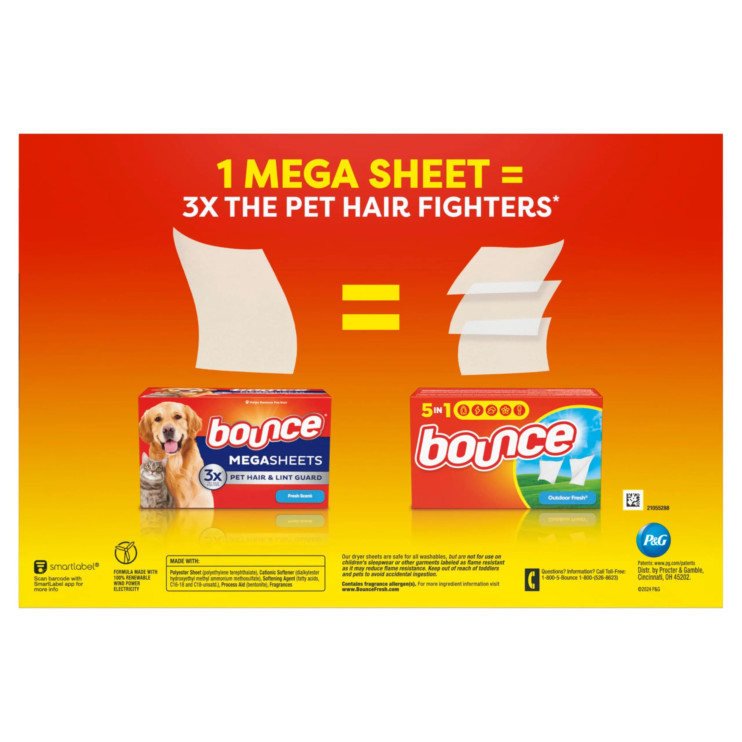 Bounce Pet Hair and Lint Guard Mega Dryer Sheets, 180 Count | Tackles 3X Pet Hair vs. Standard Bounce Sheets - view 8