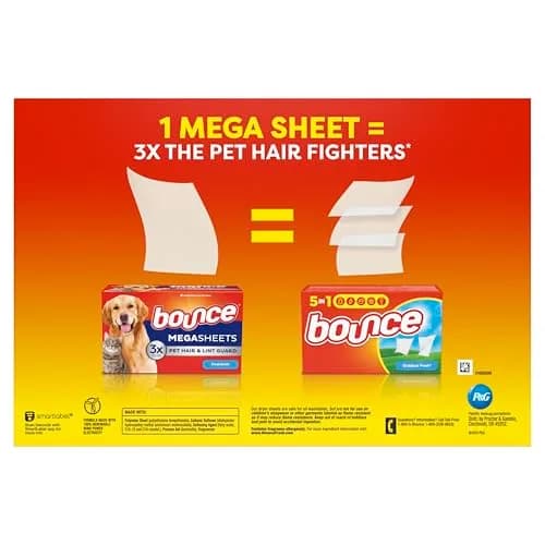 Bounce Pet Hair and Lint Guard Mega Dryer Sheets, 180 Count | Tackles 3X Pet Hair vs. Standard Bounce Sheets thumbnail 8