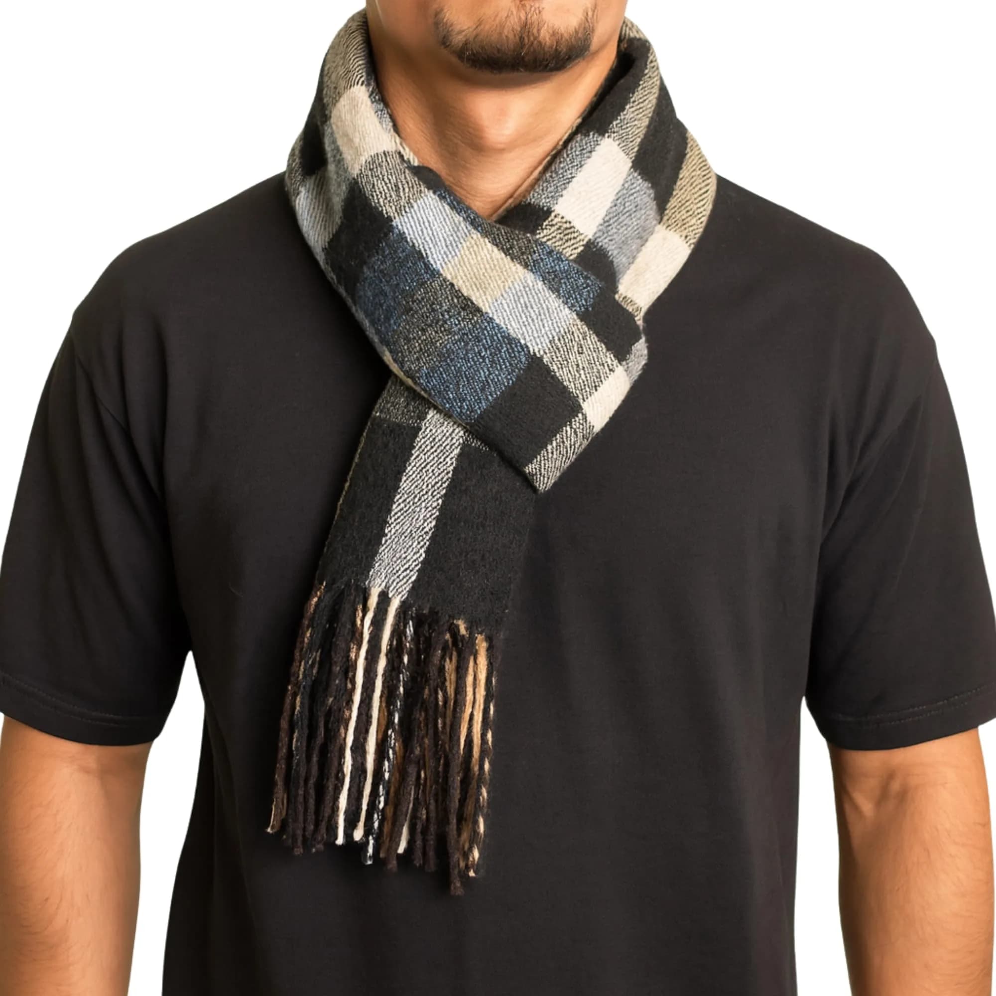 Alpine Swiss Mens Plaid Scarf 80in x 12in | Luxuriously Soft Winter Accessory — Black Blue