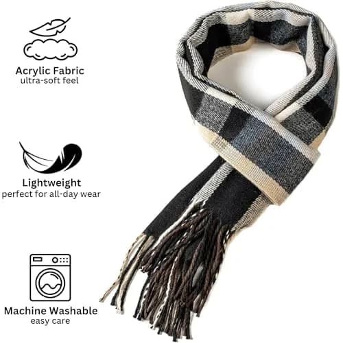 Alpine Swiss Mens Plaid Scarf 80in x 12in | Luxuriously Soft Winter Shawl thumbnail 3