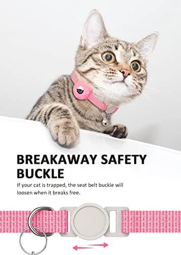 Hoeraonr AirTag Cat Collar with Reflective Strips & Breakaway Safety Buckle, Adjustable Nylon, Pink | Night Visibility & Sound Bell thumbnail 4