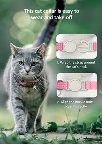 Hoeraonr AirTag Cat Collar with Reflective Strips & Breakaway Safety Buckle, Adjustable Nylon, Pink | Night Visibility & Sound Bell thumbnail 6