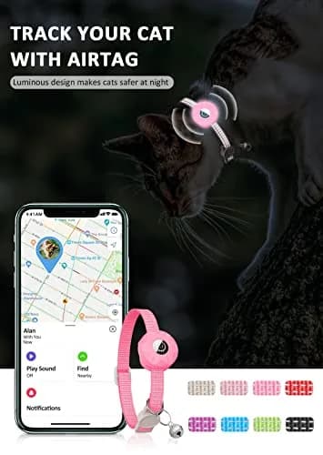Hoeraonr AirTag Cat Collar with Reflective Strips & Breakaway Safety Buckle, Adjustable Nylon, Pink | Night Visibility & Sound Bell thumbnail 7
