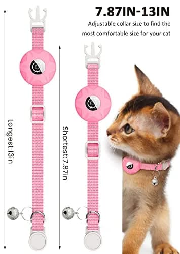 Hoeraonr AirTag Cat Collar with Reflective Strips & Breakaway Safety Buckle, Adjustable Nylon, Pink | Night Visibility & Sound Bell thumbnail 2