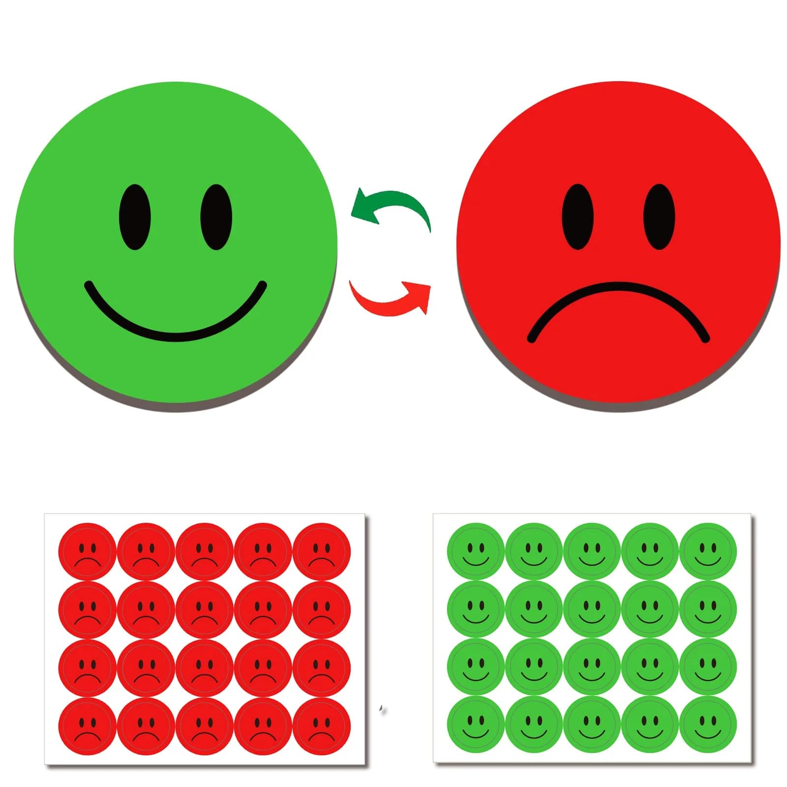 OLIKIUS Double Sided Smiley Face Magnets for Whiteboard, 20 Pieces (2.54 cm) | Versatile Status Visualization — Green,red