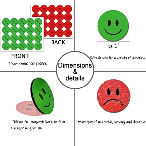OLIKIUS Double Sided Smiley Face Magnets for Whiteboard, 20 Pieces (2.54 cm) | Versatile Status Visualization thumbnail 3