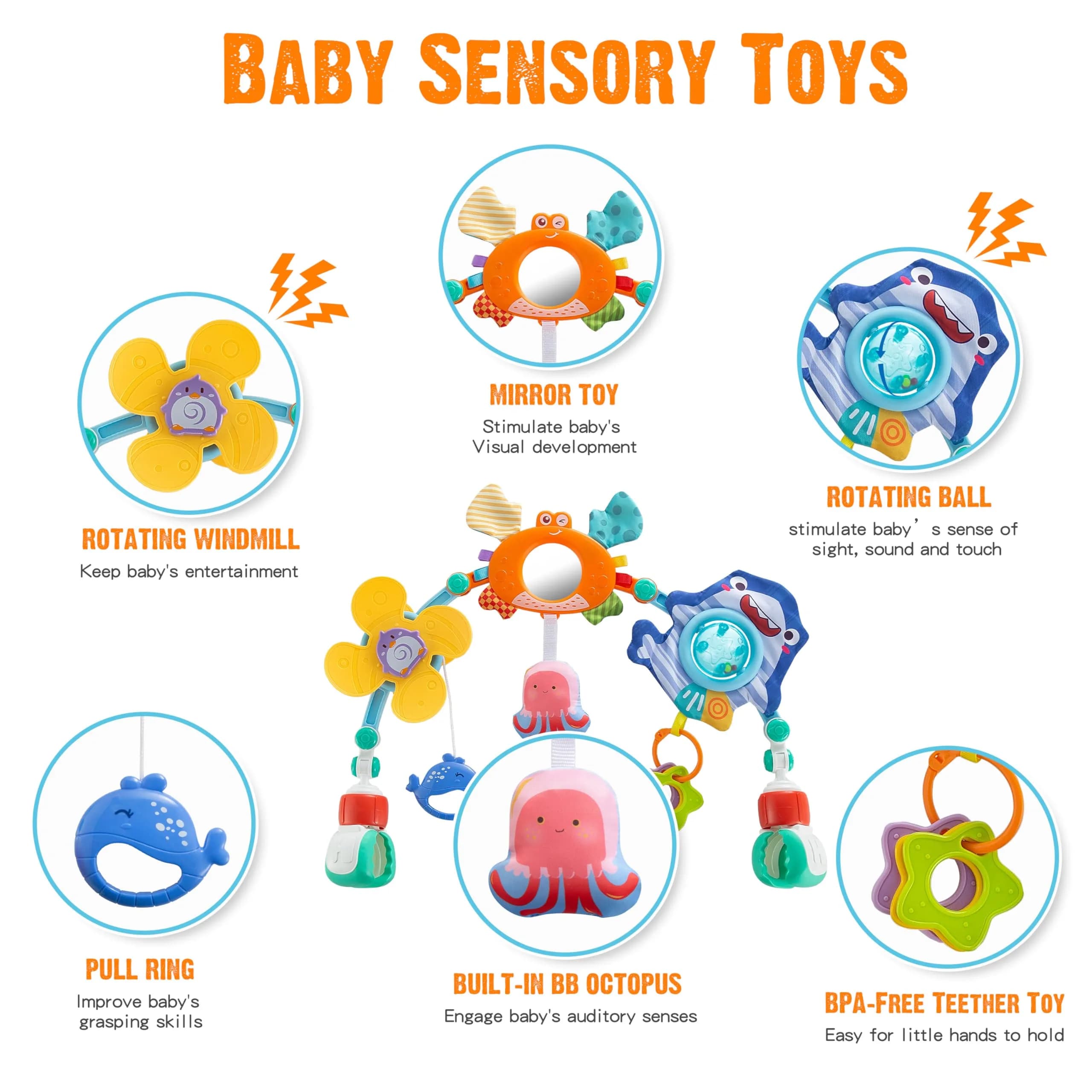 Lynncare Set4 Adjustable Arch Bassinet Toys for Infant & Toddlers with Musical Bee & Teether | Sensory Development - view 2