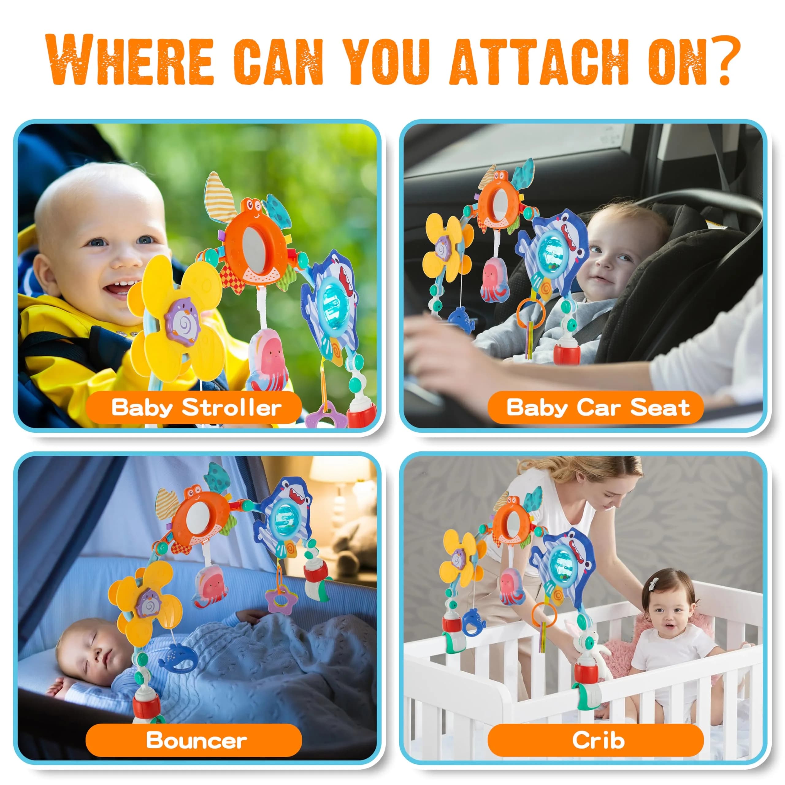 Lynncare Set4 Adjustable Arch Bassinet Toys for Infant & Toddlers with Musical Bee & Teether | Sensory Development - view 3