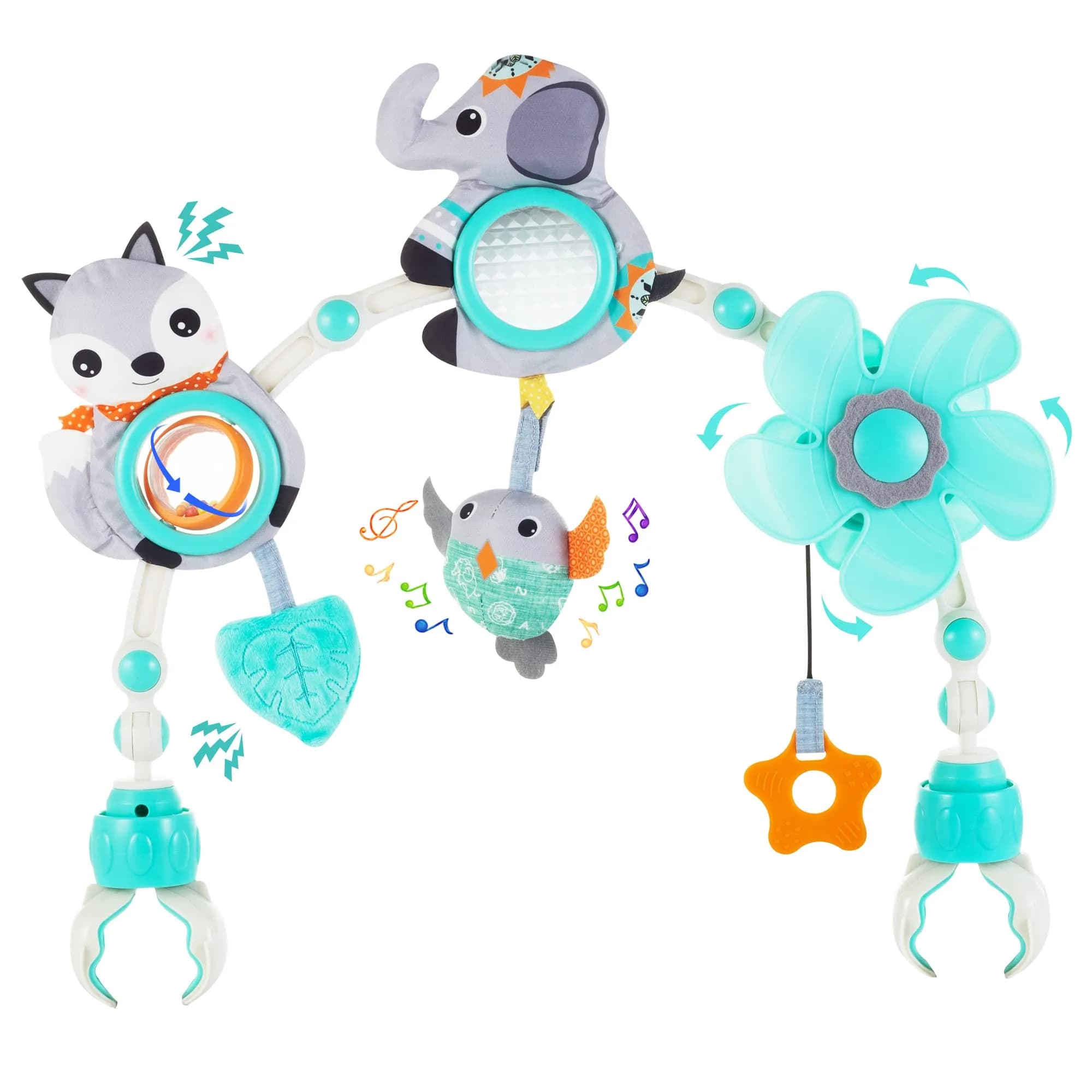 Lynncare Adjustable Arch Bassinet Toys for Infant & Toddlers with Musical Bee & Teether | Sensory Development — Elephant