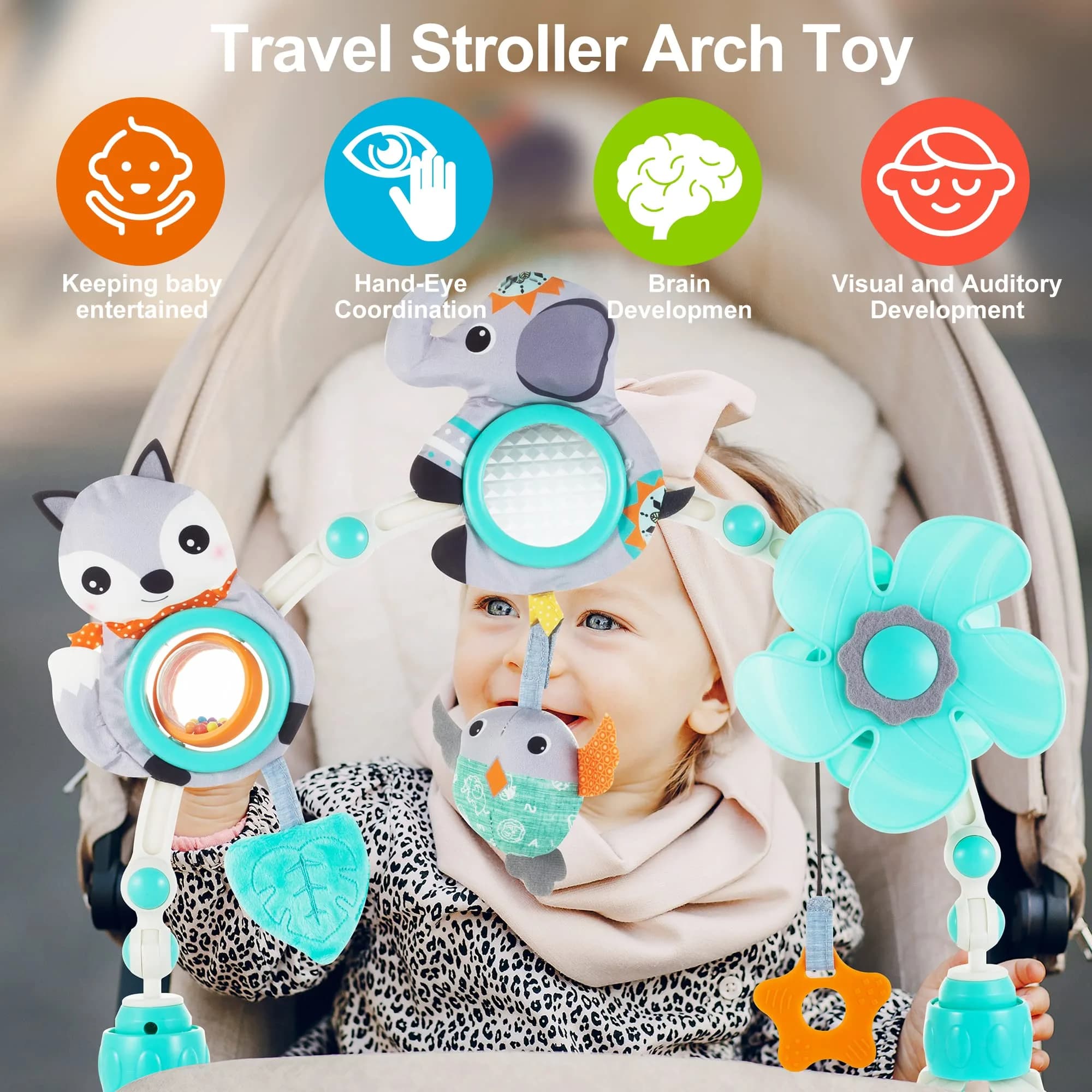 Lynncare Adjustable Arch Bassinet Toys - Elephant | Musical Bee & Teether for Infant & Toddlers | Sensory Development - view 2
