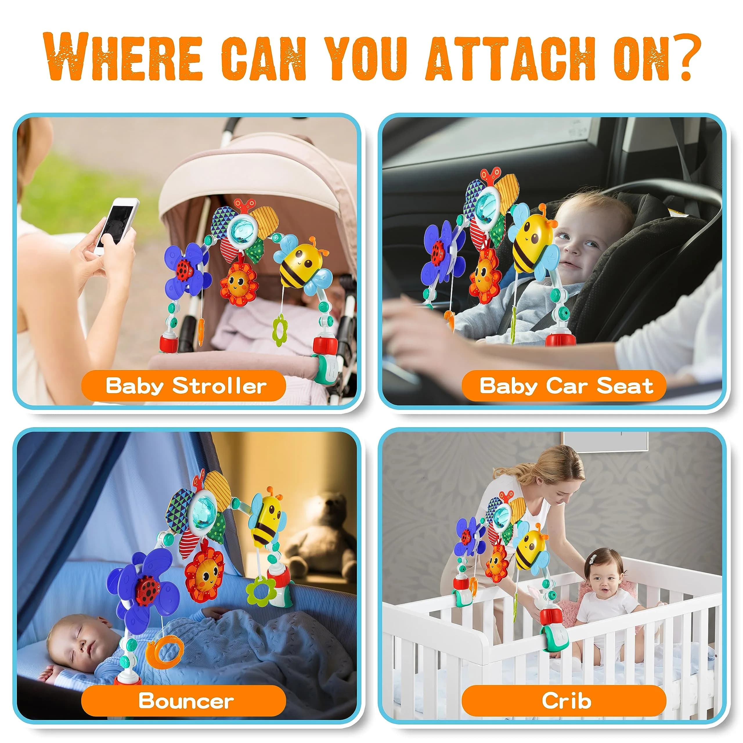 Lynncare Adjustable Arch Bassinet Toys - Set 5 | Musical Bee & Teether for Infant & Toddlers | Sensory Development - view 3
