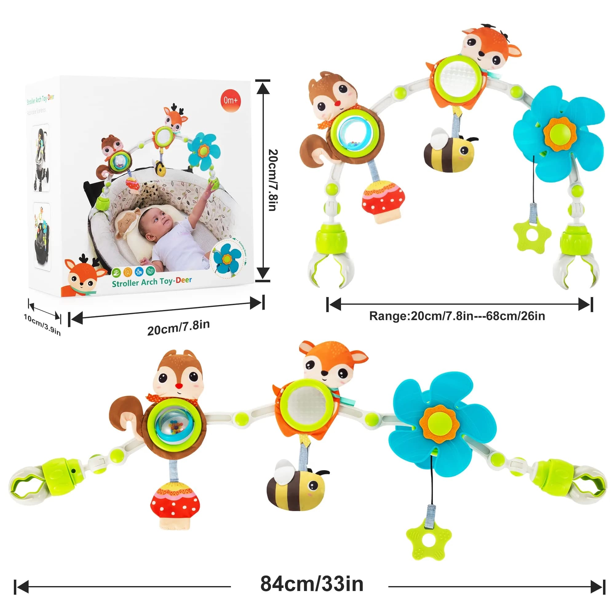 Lynncare Adjustable Arch Bassinet Toys for Infant & Toddlers with Musical Bee & Teether | Sensory Development - view 6