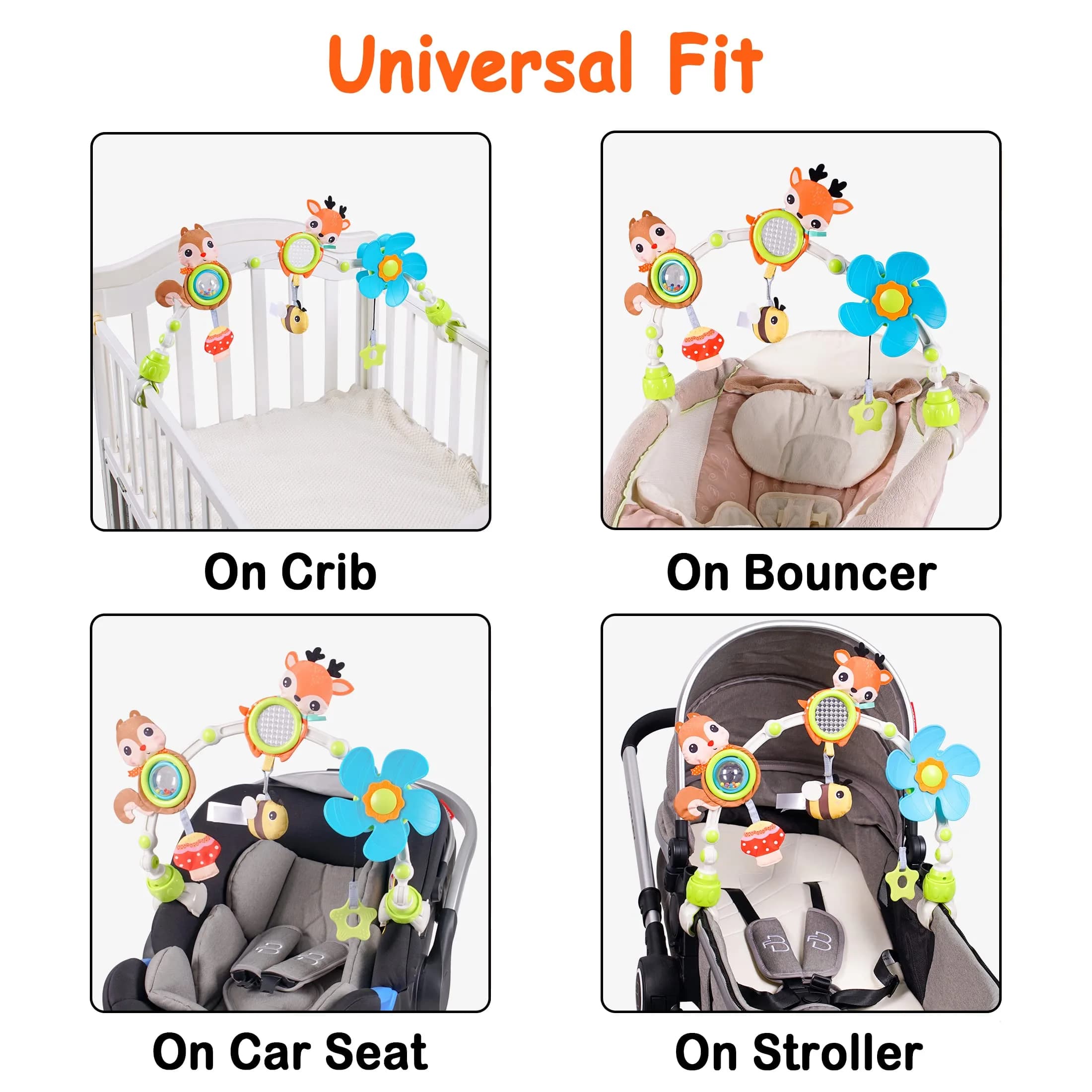Lynncare Adjustable Arch Bassinet Toys for Infant & Toddlers with Musical Bee & Teether | Sensory Development - view 8