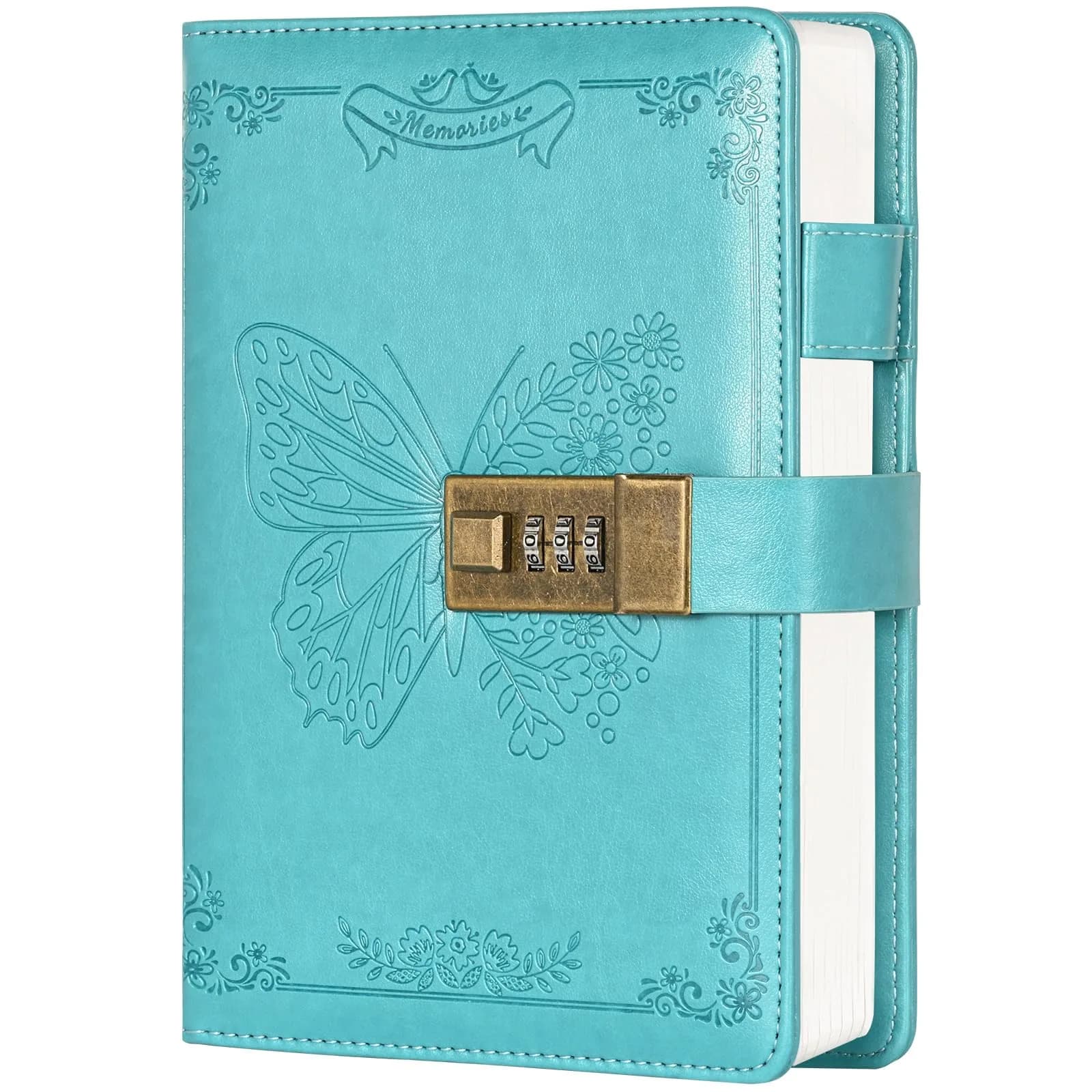 Billtigif Diary with Lock, Leather Locking Journal for Women, Butterfly, A5 | Vintage Personal Organizer with Secret Password Lock