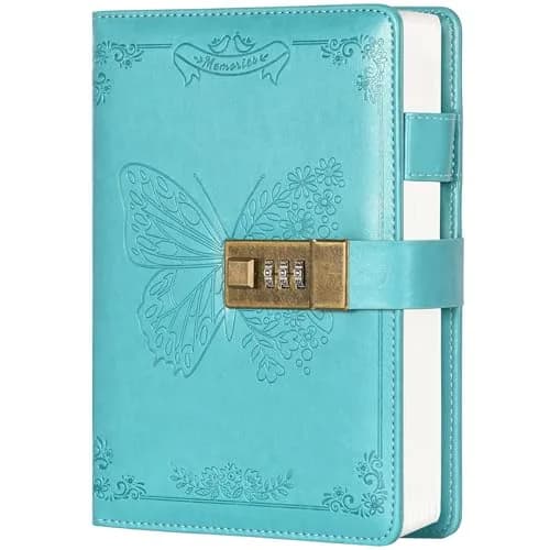 Billtigif Diary with Lock, Leather Locking Journal for Women, Butterfly, A5 | Vintage Personal Organizer with Secret Password Lock thumbnail 1