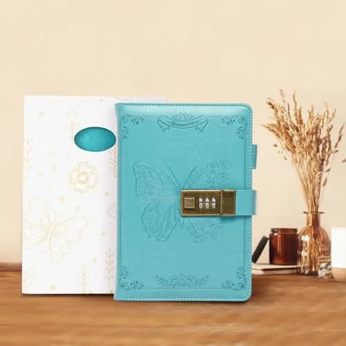 Billtigif Diary with Lock, Leather Locking Journal for Women, Butterfly, A5 | Vintage Personal Organizer with Secret Password Lock thumbnail 6