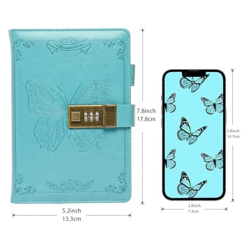 Billtigif Diary with Lock, Leather Locking Journal for Women, Butterfly, A5 | Vintage Personal Organizer with Secret Password Lock thumbnail 2