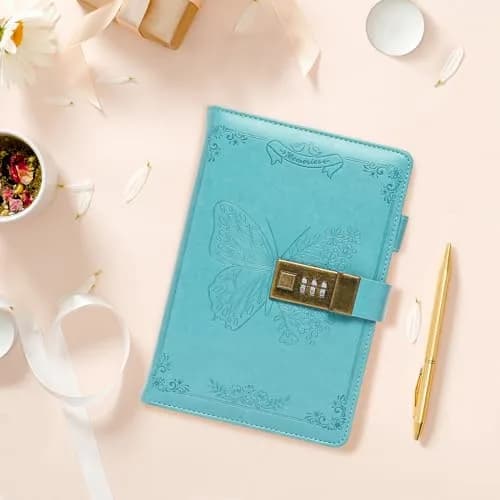 Billtigif Diary with Lock, Leather Locking Journal for Women, Butterfly, A5 | Vintage Personal Organizer with Secret Password Lock thumbnail 3