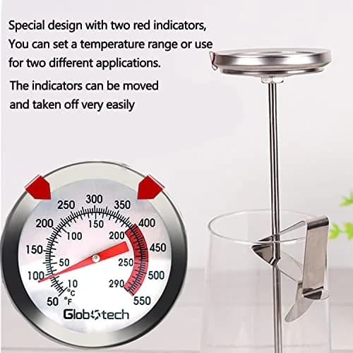 GLOBOTECH 2" Dial Deep Fry Thermometer 550°F (290°C) | 12" Long Stem Stainless Steel Cooking Thermometer thumbnail 4