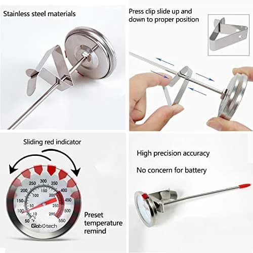 GLOBOTECH 2" Dial Deep Fry Thermometer 550°F (290°C) | 12" Long Stem Stainless Steel Cooking Thermometer thumbnail 5