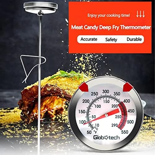 GLOBOTECH 2" Dial Deep Fry Thermometer 550°F (290°C) | 12" Long Stem Stainless Steel Cooking Thermometer thumbnail 6