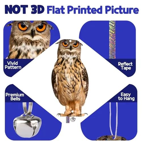 Kungfu Mall Fake Owl Bird Repellent 4PCS | 23.9 cm (9.4 inch) Hanging Owl with Reflective Tape thumbnail 2