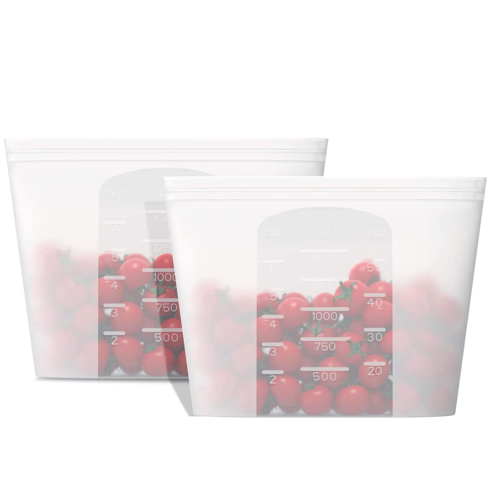 Winrock Reusable Silicone Food Storage Bags 1500ml (51oz) | Airtight, Stand-Up, Leak-Proof Zip Seal Containers (2-Pack) — 2 Large Set