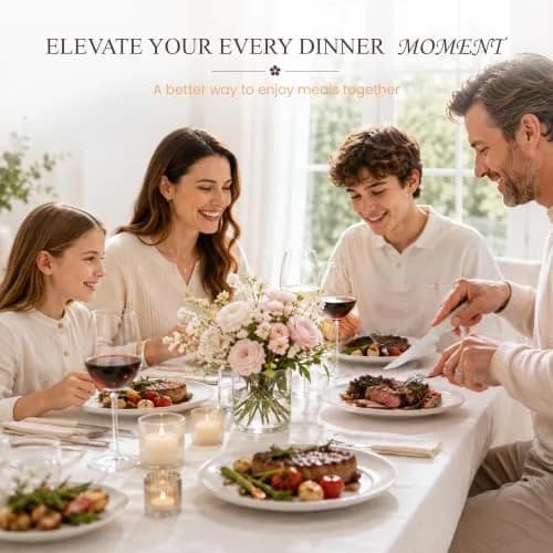 Amorston Steak Knives Set of 8 Stainless Steel Serrated Knives Cream White | Dishwasher Safe & Rust-Resistant thumbnail 3