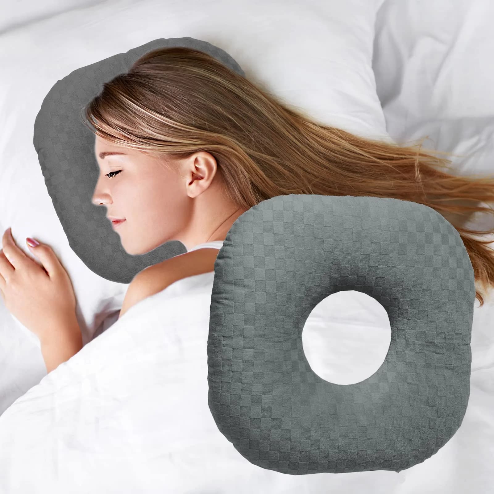 Wuronsa Ear Piercing Pillow with Hole for Cartilage Piercings, CNH Support | Adjustable Cotton Pillow for Side Sleepers (Yellow, 9-inch)