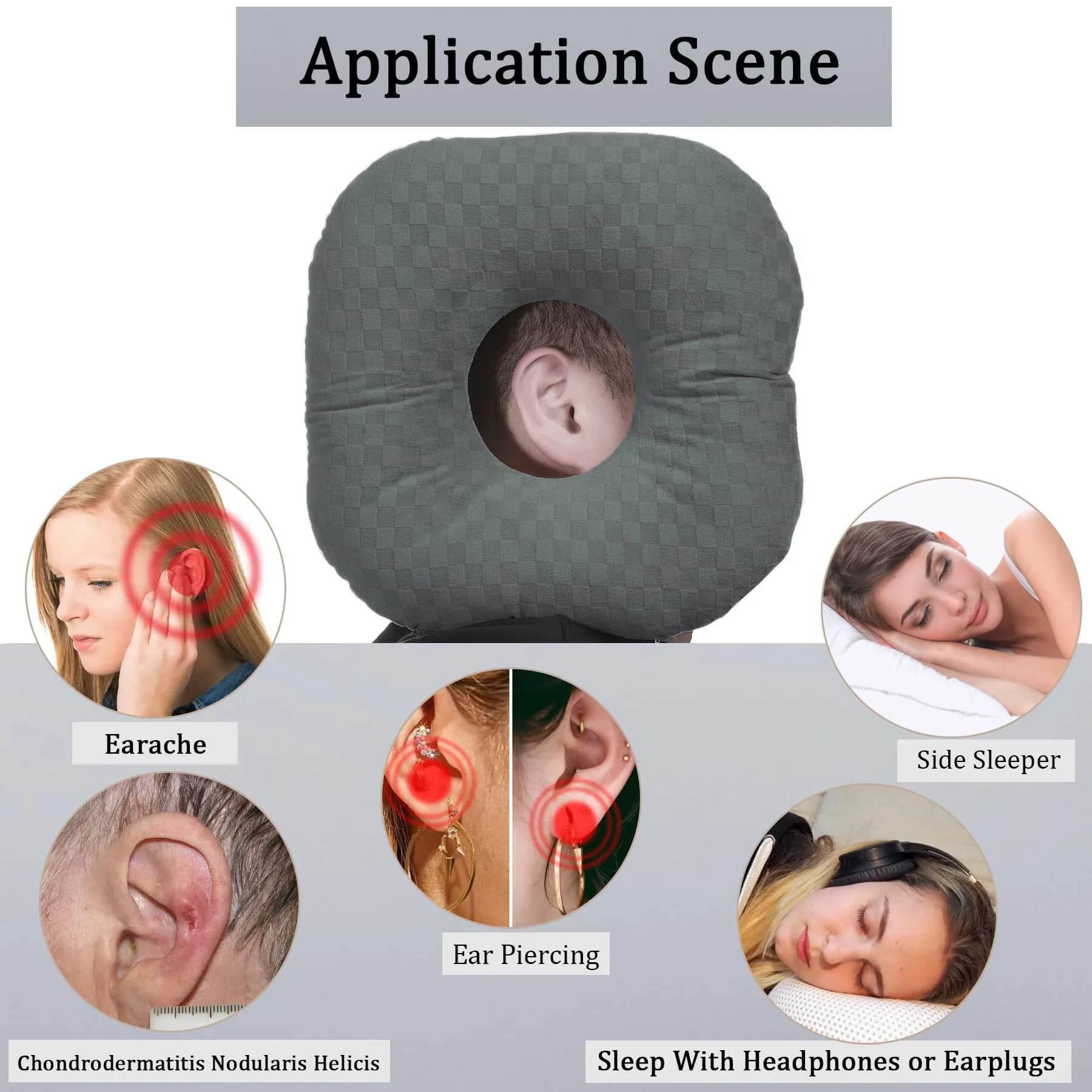 Wuronsa Dark Gray Ear Piercing Pillow with Hole - Adjustable Cotton for Side Sleepers - view 2